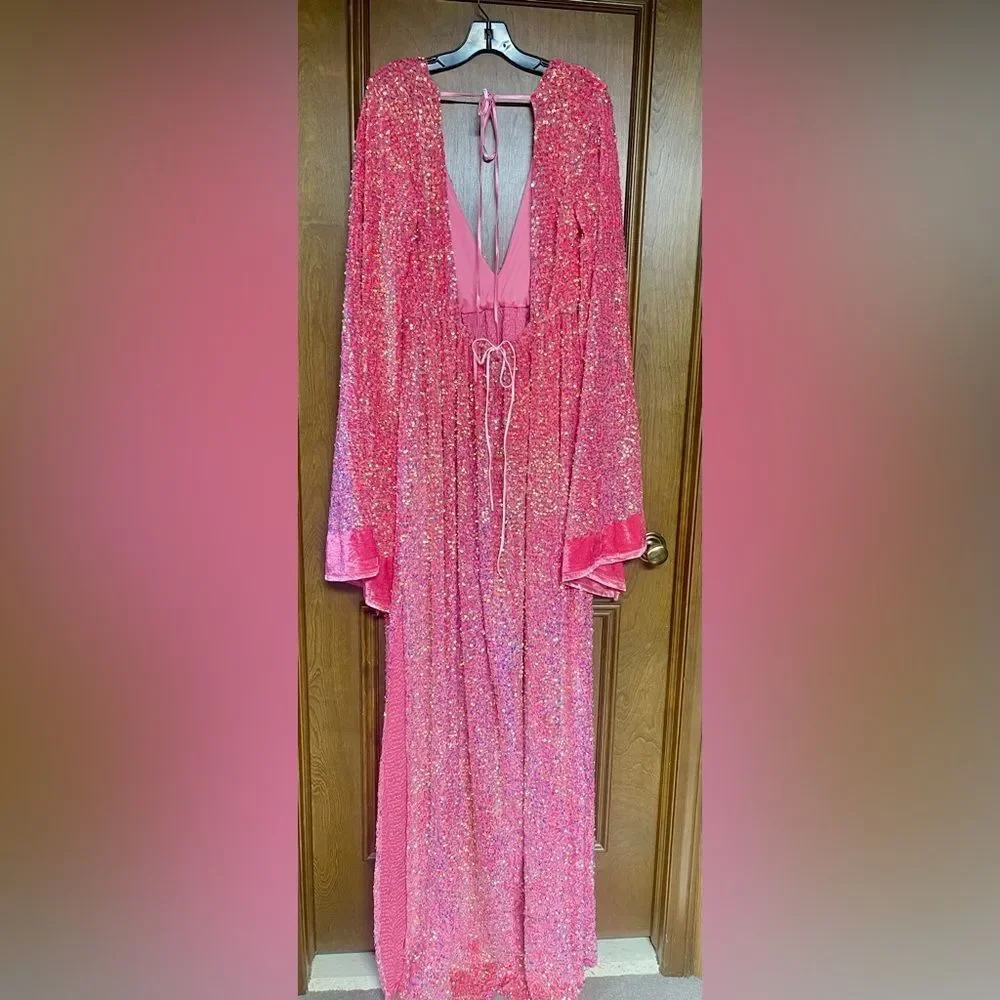 Elegant Pink Long Sleeve Women's Dress - Picture 4 of 4